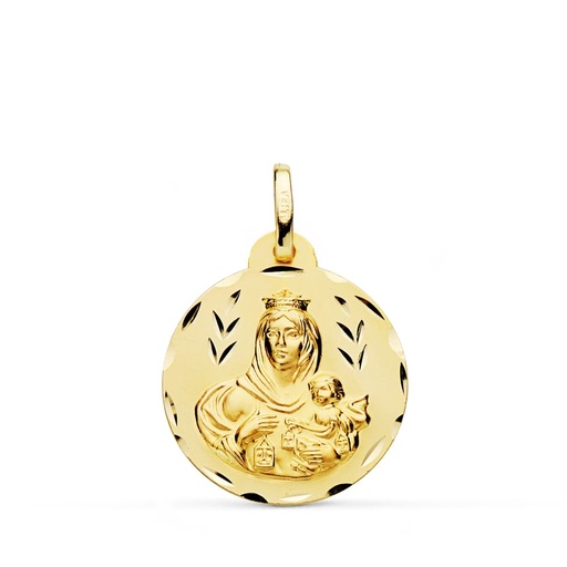 [PP5002-320] 18K MEDALLA TALLADA VIRGEN DEL CARMEN 20 MM