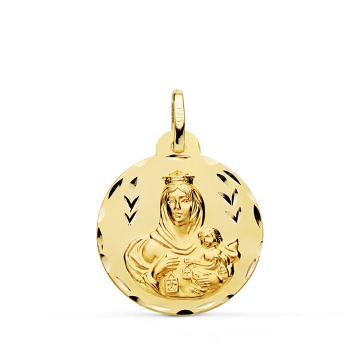 [PP5002-322] 18K MEDALLA TALLADA VIRGEN DEL CARMEN 22 MM
