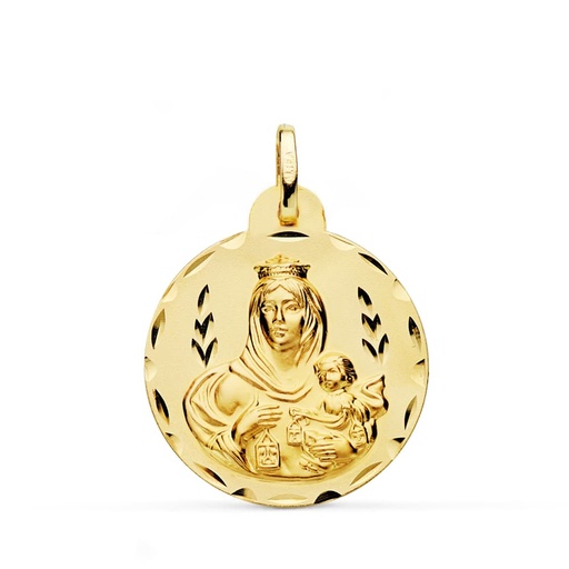 [PP5002-324] 18K MEDALLA VIRGEN DEL CARMEN TALLADA 24 MM
