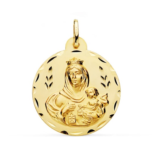 [PP5002-328] 18K MEDALLA VIRGEN DEL CARMEN TALLADA 28 MM