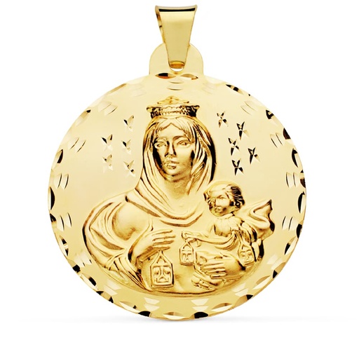 [PP5002-342] 18K MEDALLA VIRGEN DEL CARMEN TALLADA 42 MM