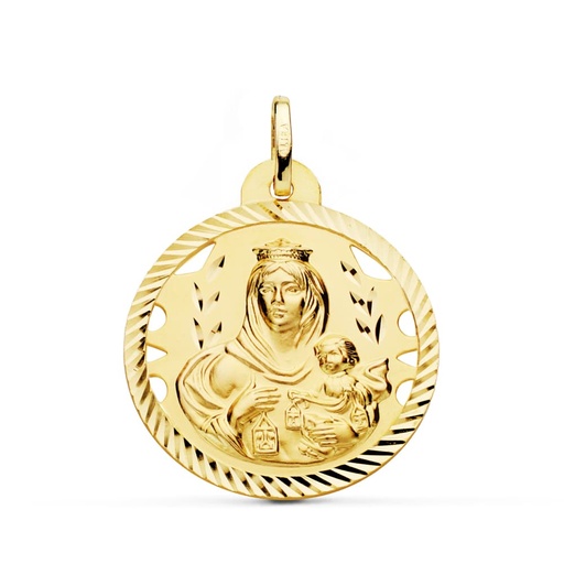 [PP5002-426] 18K MEDALLA VIRGEN DEL CARMEN CALADA HELICE 26 MM
