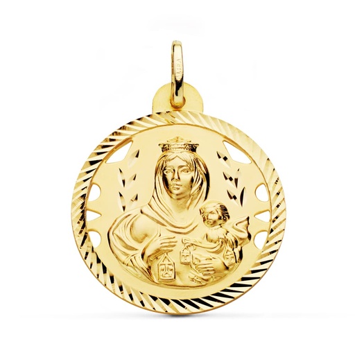 [PP5002-428] 18K MEDALLA VIRGEN DEL CARMEN CALADA HELICE 28 MM