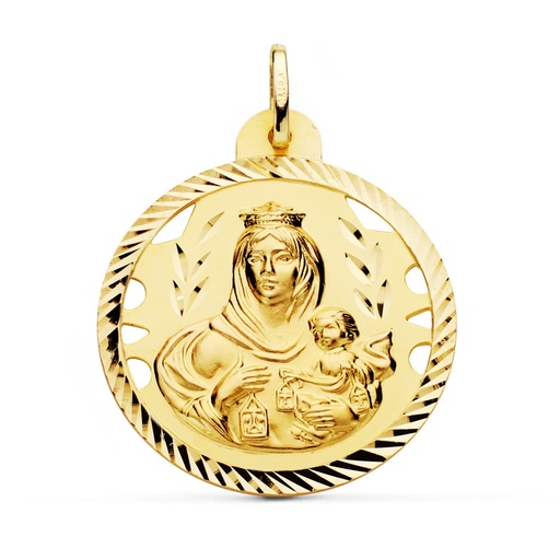 [PP5002-430] 18K MEDALLA VIRGEN DEL CARMEN CALADA HELICE 30 MM
