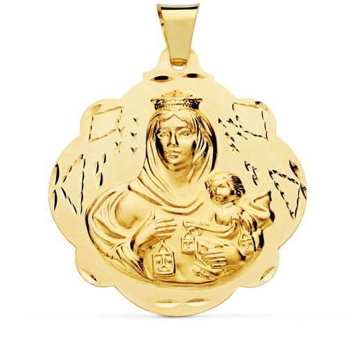 [PP5002-542] 18K MEDALLA VIRGEN DEL CARMEN PANDERETA 42 MM