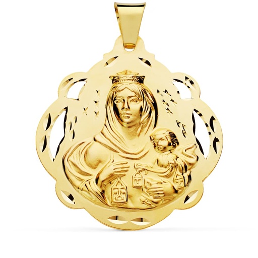 [PP5002-642] 18K MEDALLA VIRGEN DEL CARMEN PANDERETA CALADA 42 MM