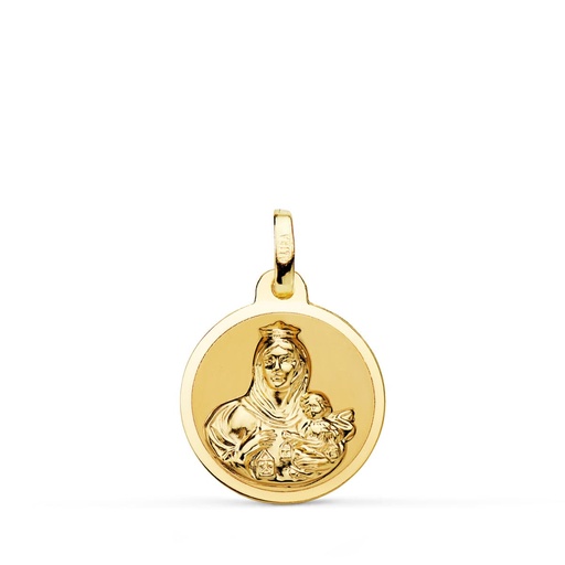 [PP5002-816] 18K MEDALLA VIRGEN DEL CARMEN BRILLO 16 MM