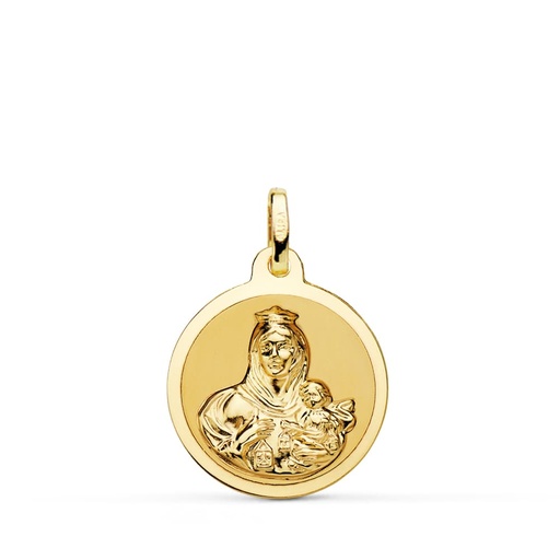 [PP5002-818] 18K MEDALLA VIRGEN DEL CARMEN BRILLO 18 MM