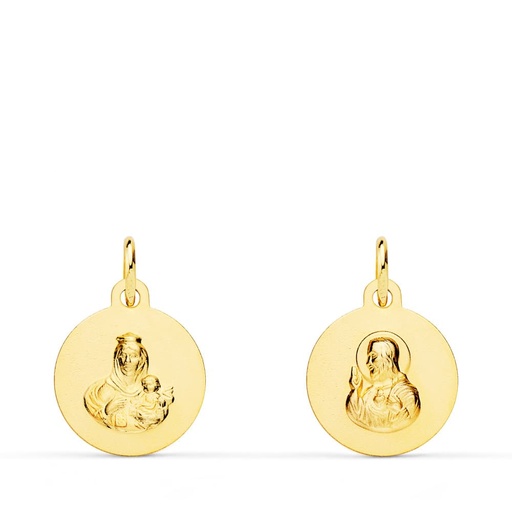 [PP5003-012] 18K ESCAPULARIO LISO VIRGEN DEL CARMEN CORAZON DE JESUS LISO 12 MM