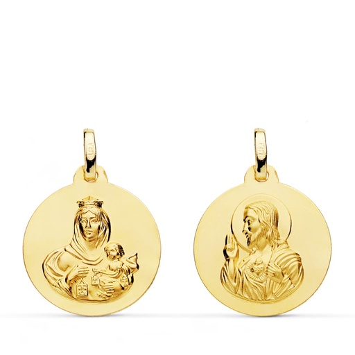 [PP5003-018] 18K ESCAPULARIO LISO VIRGEN DEL CARMEN CORAZON DE JESUS 18 MM