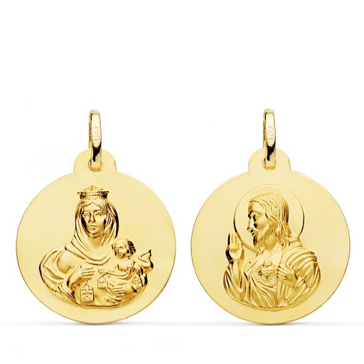 [PP5003-022] 18K ESCAPULARIO LISO VIRGEN DEL CARMEN CORAZON JESUS 22 MM
