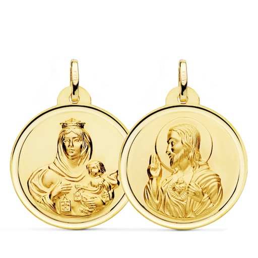 [PP5003-126] 18K ESCAPULARIO VIRGEN DEL CARMEN CORAZON DE JESUS BISEL 26 MM