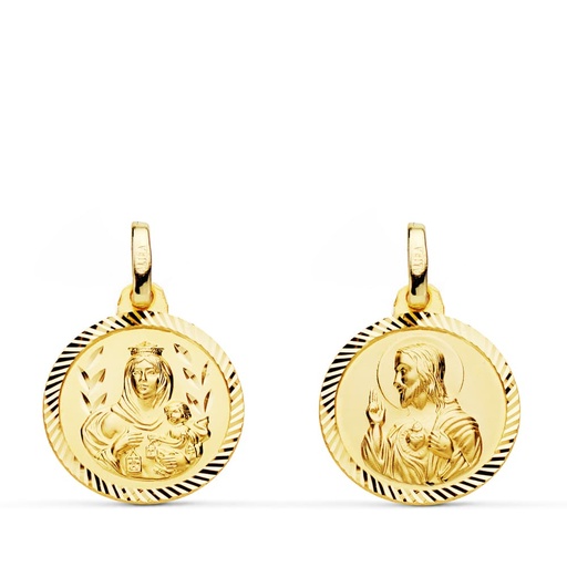 [PP5003-216] 18K ESCAPULARIO HELICE VIRGEN CARMEN Y CORAZON DE JESUS 16 MM