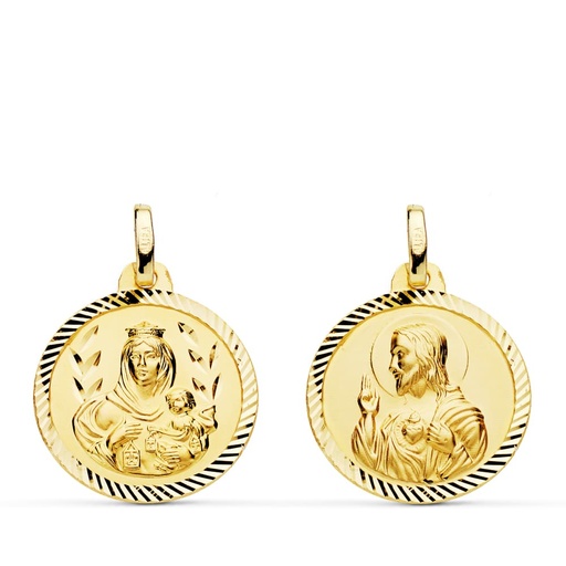 [PP5003-218] 18K ESCAPULARIO HELICE VIRGEN DEL CARMEN CORAZON DE JESUS 18 MM