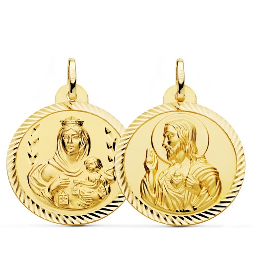 [PP5003-226] 18K ESCAPULARIO HELICE VIRGEN DEL CARMEN CORAZON DE JESUS 26 MM