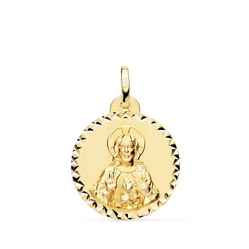 [PP5004-920] 18K MEDALLA CRISTO SAGRADO CORAZON JESUS BRILLO TALLA CRUZADA 20 MM