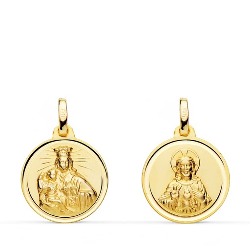 [PP5006-116] 18K ESCAPULARIO VIRGEN CARMEN CORAZON JESUS 16 MM