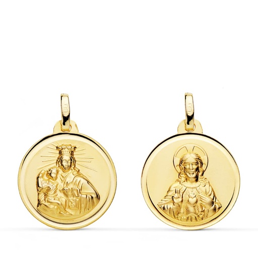 [PP5006-118] 18K ESCAPULARIO VIRGEN DEL CARMEN CORAZON DEL JESUS BISEL 18 MM