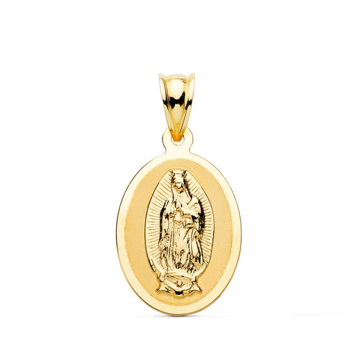 [PP6059-821] 18K MEDALLA ORO AMARILLO VIRGEN GUADALUPE OVAL EN BRILLO. 21 X 15 MM