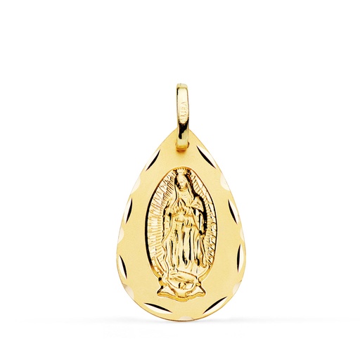 [PP6060-324] 18K MEDALLA ORO AMARILLO VIRGEN DE GUADALUPE GOTA TALLA CLASICA 23X15 MM