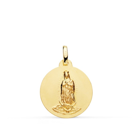 [PP6064-018] 18K MEDALLA ORO AMARILLO VIRGEN DE GUADALUPE LISA MATIZADA 18MM
