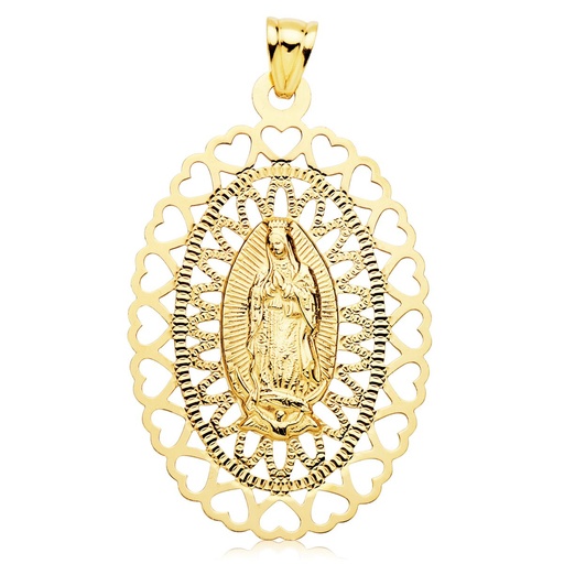 [PP6090-50] 18K MEDALLA ORO AMARILLO VIRGEN DE GUADALUPE OVAL 50X35 MM CERCO CORAZONES