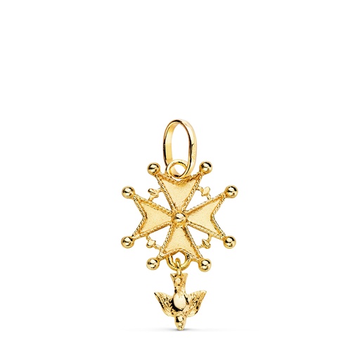 [PP610] 18K CRUZ DE HUGUENOTTE ORO AMARILLO CON PALOMA. 23 X 15 MM