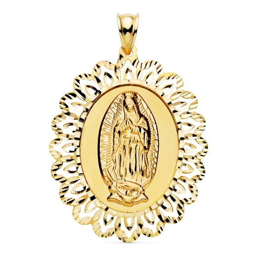 [PP6100] 18K MEDALLA VIRGEN DE GUADALUPE CERCO 42X34 MM