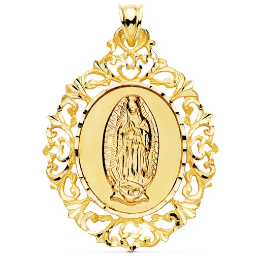 [PP6101] 18K MEDALLA VIRGEN GUADALUPE ORLA DE FILIGRANA 51X40 MM
