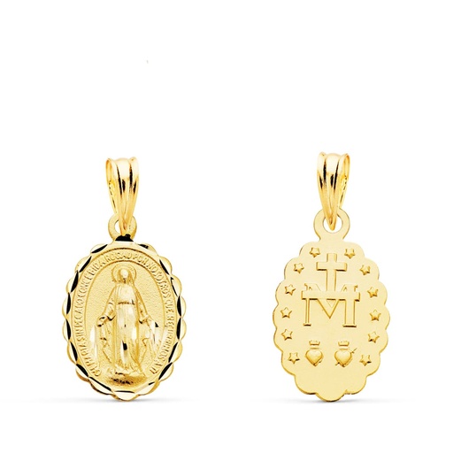 [PP6267-318] 18K MEDALLA VIRGEN DE LA MILAGROSA OVAL TALLADA 15X11 MM