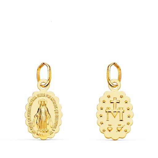 [PP6270-012] 18K MEDALLA VIRGEN DE LA MILAGROSA OVAL MATIZADA 12X9 MM