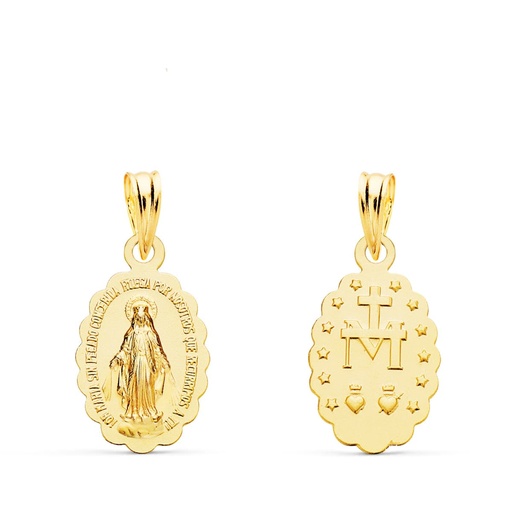 [PP6270-015] 18K MEDALLA VIRGEN DE LA MILAGROSA OVAL MATIZADA 15X10 MM