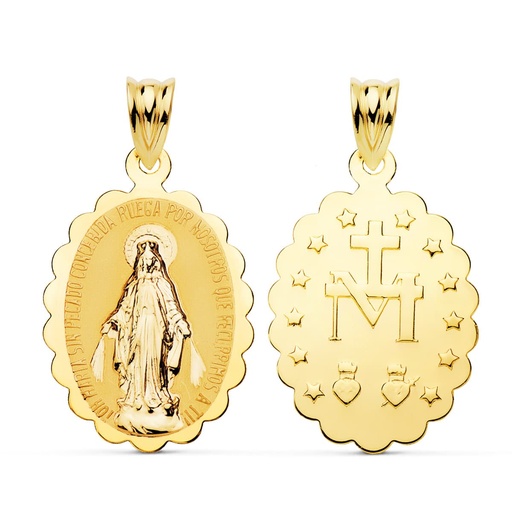 [PP6270-815] 18K MEDALLA ESCAPULARIO VIRGEN DE LA MILAGROSA BRILLO 18x11 MM