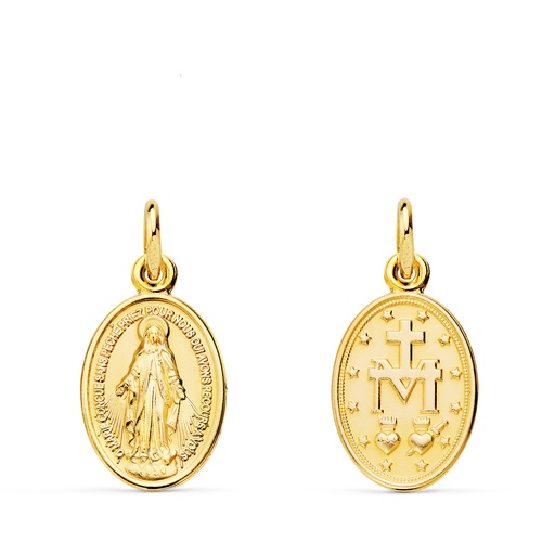 [PP6281-014] 18K MEDALLA VIRGEN MILAGROSA  OVAL 14 X 10 MM