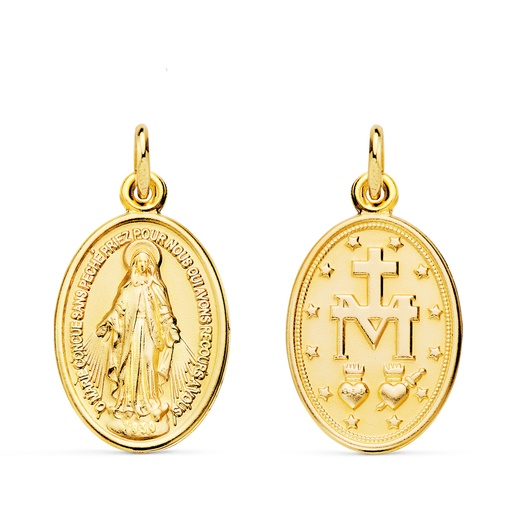 [PP6281-025] 18K MEDALLA VIRGEN MILAGROSA OVAL 25 X 20 MM