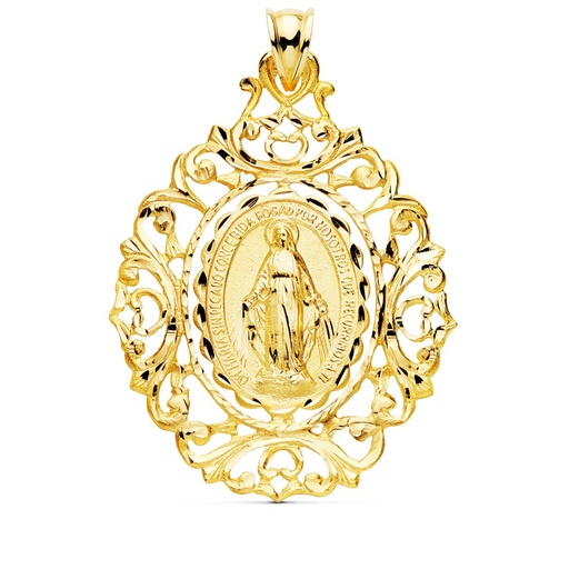 [PP6283-345] 18K MEDALLA VIRGEN DE LA MILAGROSA CERCO 46X35 MM 7.95 GR