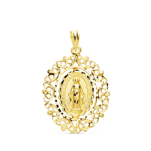 [PP6284-325] 18K MEDALLA VIRGEN DE LA MILAGROSA CERCO 27X21 MM 3.50 GR