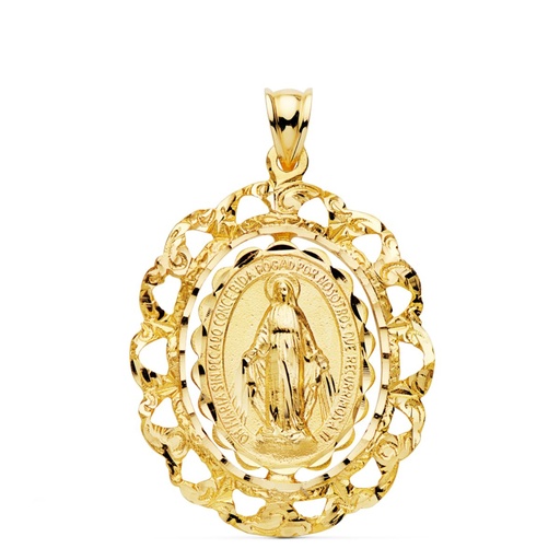[PP6285-330] 18K MEDALLA ORO AMARILLO VIRGEN MILAGROSA CERCO FILIGRANA TALLADO 30X25 MM
