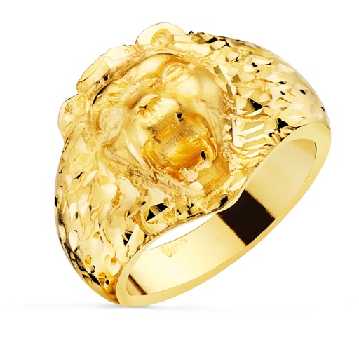 [PP647] 18K SELLO ORO AMARILLO LEON TALLADO ANCHO TOTAL 17 MM