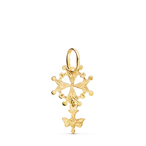 [PP655] 18K CRUZ DE HUGUENOTTE ORO AMARILLO CON PALOMA. 24 X 14 MM