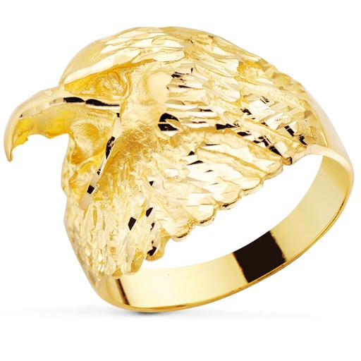 [PP659] 18K SELLO MACIZO ORO AMARILLO AGUILA CALVA AMERICANA TALLADA ANCHO 19 MM