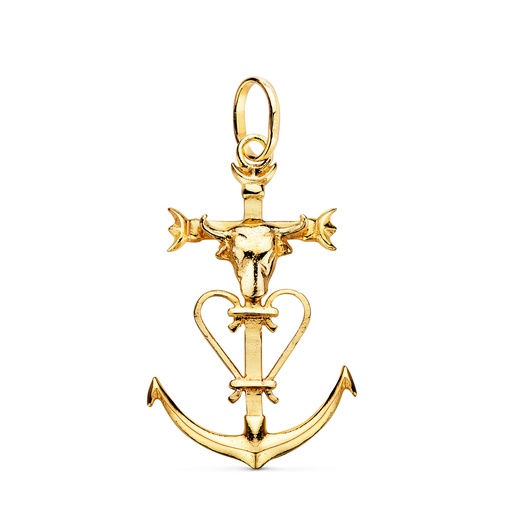 [PP666] 18K CRUZ DE LA CAMARGA ORO AMARILLO CON TORO. 32 X 20 MM