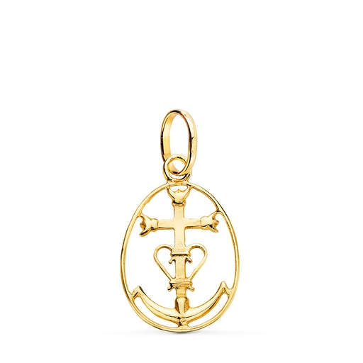 [PP682] 18K COLGANTE ORO AMARILLO CRUZ DE LA CAMARGA CON CERCO. 22 X 14 MM