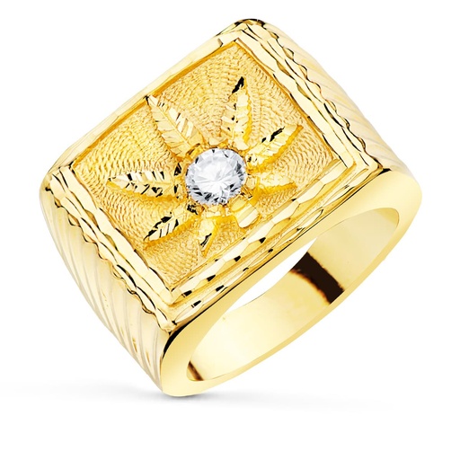 [PP703] 18K SELLO ORO AMARILLO HOJA MARIHUNA CON CIRONOITA TALLADA GALLONES 25X17 MM