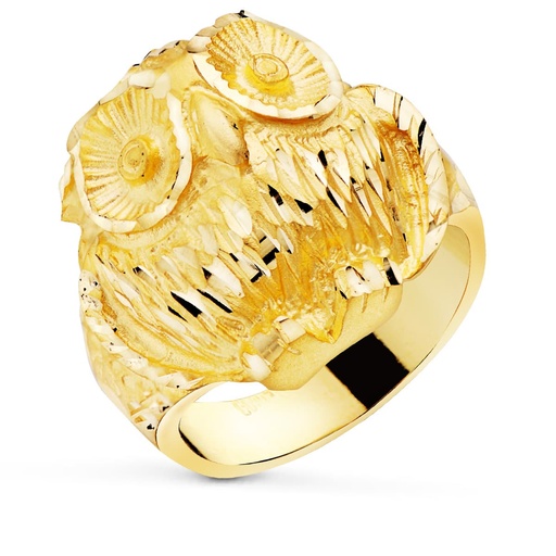 [PP704] 18K SELLO ORO AMARILLO MACIZO CABEZA DE BUHO TALLADO 22X22 MM
