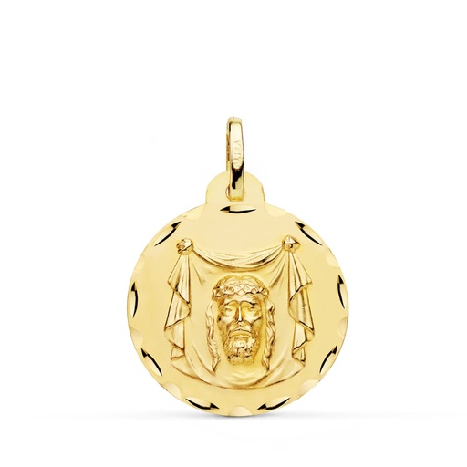 [PP7140-322] 18K MEDALLA SANTA FAZ TALLADA 22 MM