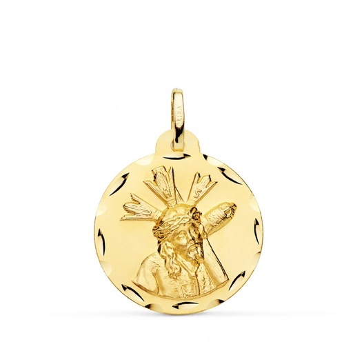 [PP7143-322] 18K MEDALLA CRISTO DEL GRAN PODER TALLADA 22 MM