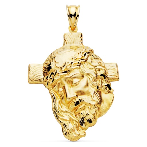 [PP7147-340] 18K CABEZA DE CRISTO CON CRUZ TALLADA 40X30 MM