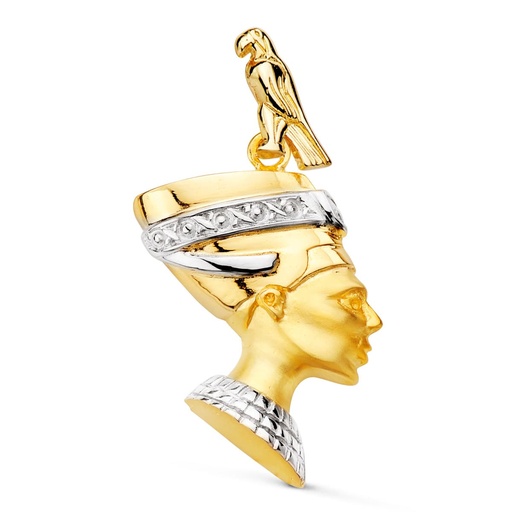 [PP7319] 18K COLGANTE ORO BICOLOR NEFERTITI PERFIL EN BRILLO 30X26 MM