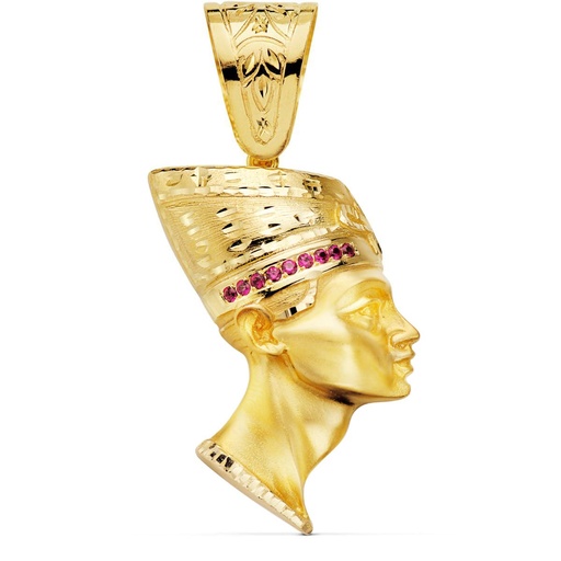 [PP7321-RO] 18K COLGANTE ESFINGE NEFERTITI GIGANTE CON CIRCONITAS ROJAS. 50X35 MM